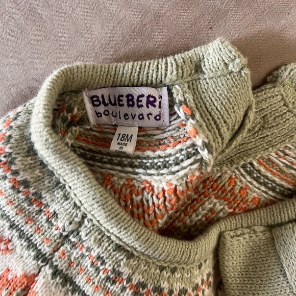 Blueberi Boulevard Toddler Girls Pumpkin Fair Isle Knit Sweater Dress 18M Tan - Picture 2 of 7